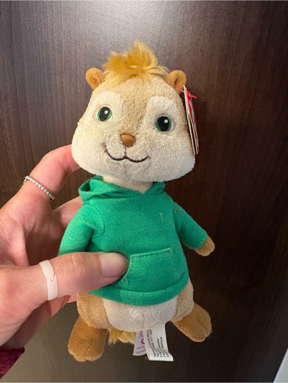 Ty Beanie Baby Theodore 2009 Brown Chipmunk Plush with Green Hoodie